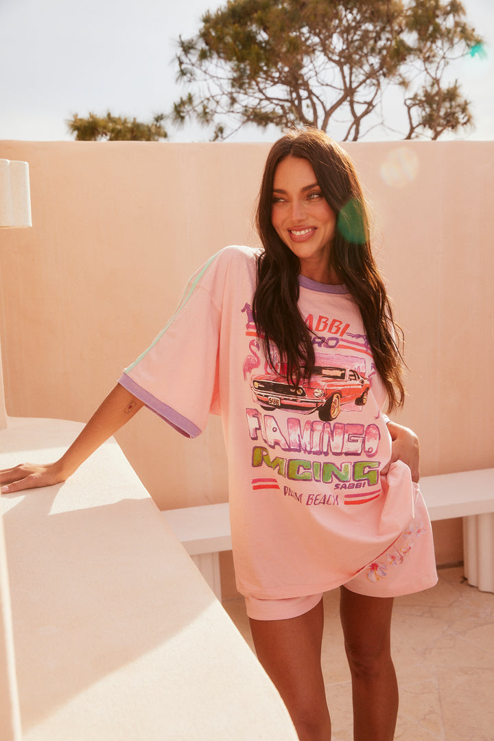 THE VERY OVERSIZED FLAMINGO RACING TEE - PINK