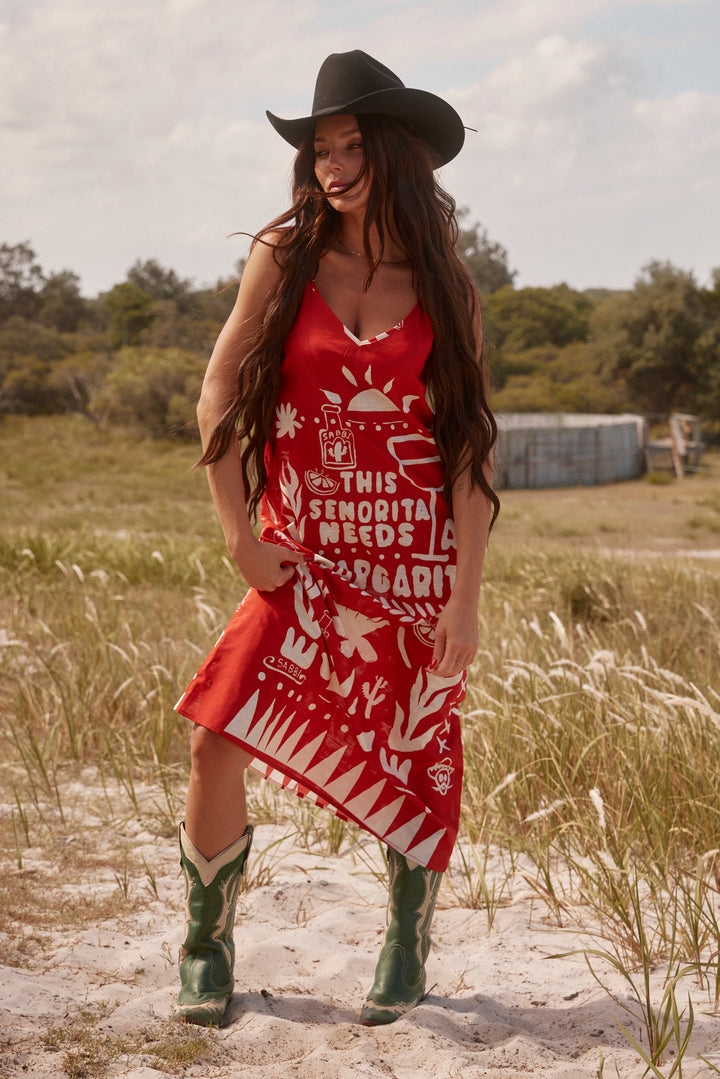 THE SIESTA DRESS - RED LINEN
