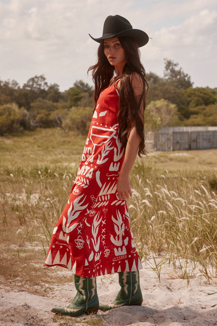THE SIESTA DRESS - RED LINEN