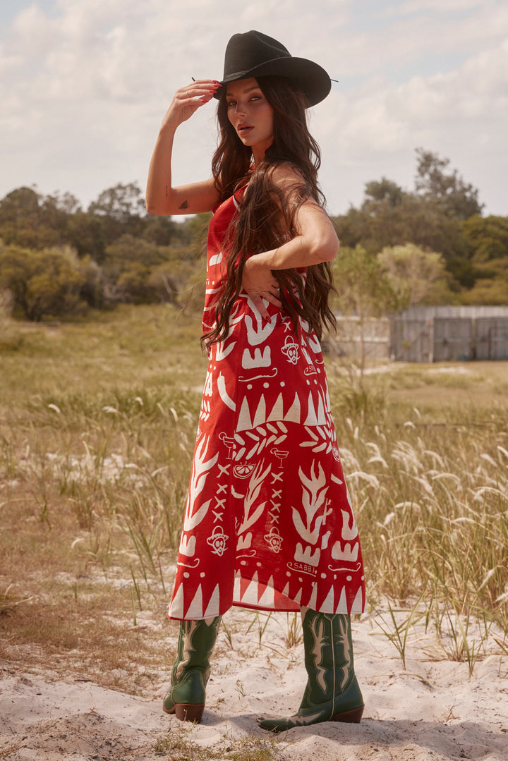 THE SIESTA DRESS - RED LINEN