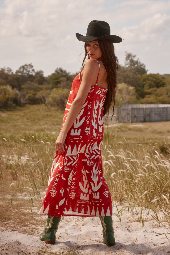 THE SIESTA DRESS - RED LINEN