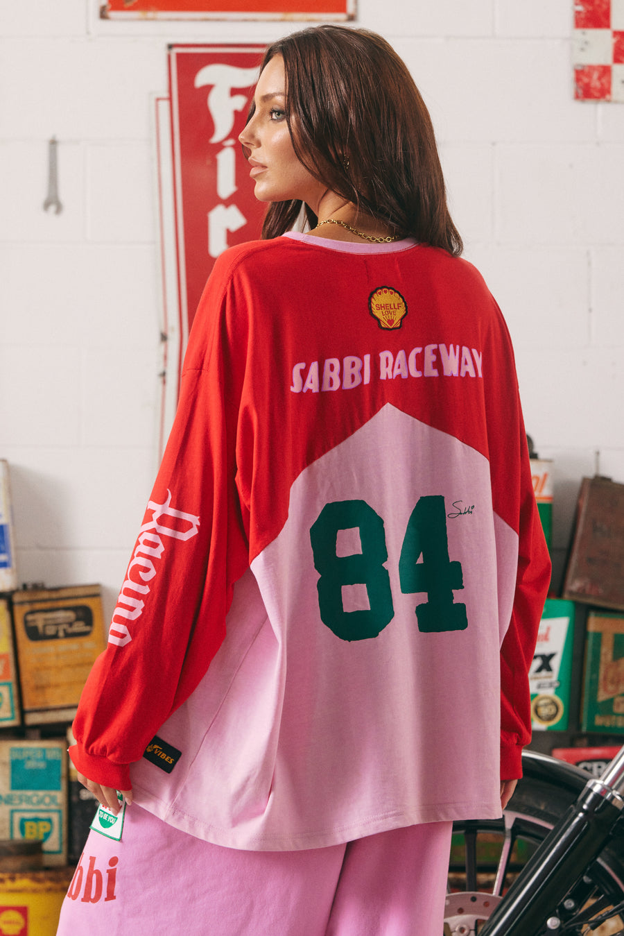 THE LONG SLEEVE MERMAID RACING TEE - RED & PINK – SABBI