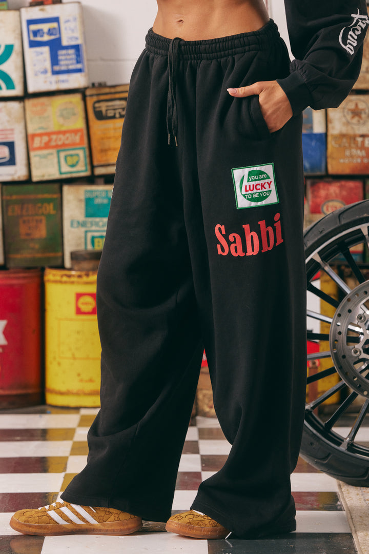 WIDE LEG SWEAT PANTS - MERMAID RACING  - BLACK