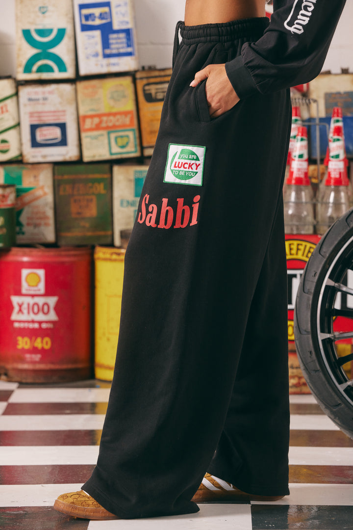 WIDE LEG SWEAT PANTS - MERMAID RACING  - BLACK