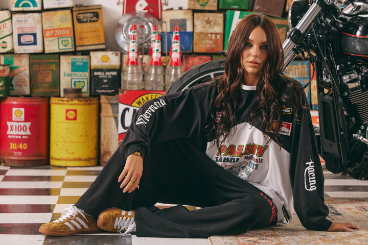 WIDE LEG SWEAT PANTS - MERMAID RACING  - BLACK