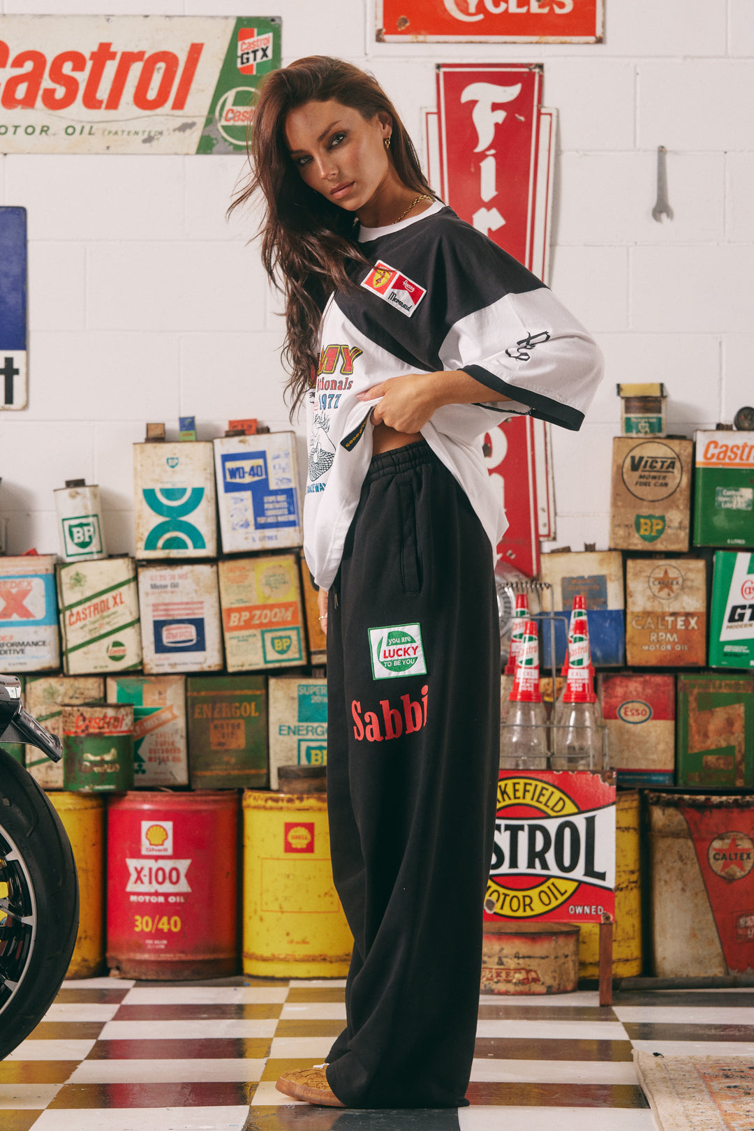 WIDE LEG SWEAT PANTS - MERMAID RACING  - BLACK