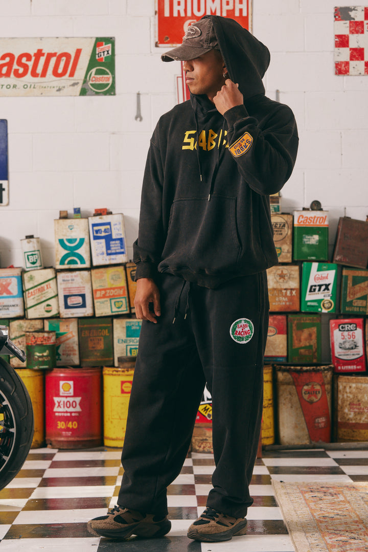 CUFF LEG SWEAT PANTS - BE KIND  - ACID WASH BLACK