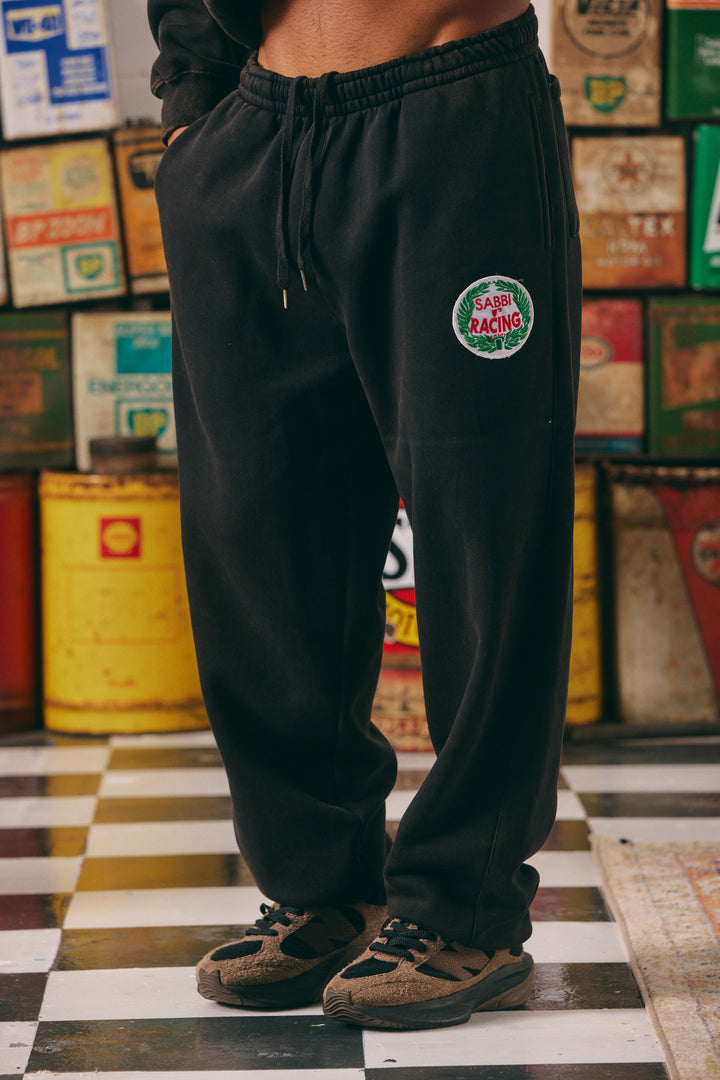 CUFF LEG SWEAT PANTS - BE KIND  - ACID WASH BLACK