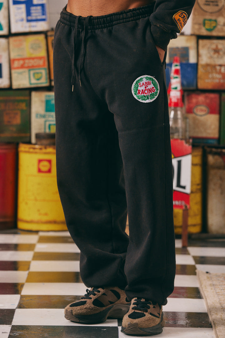 CUFF LEG SWEAT PANTS - BE KIND  - ACID WASH BLACK