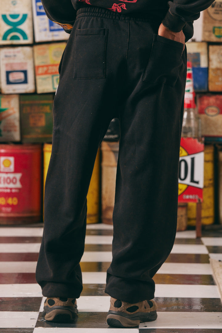 CUFF LEG SWEAT PANTS - BE KIND  - ACID WASH BLACK