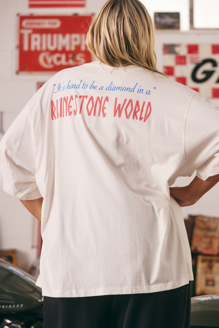 THE VERY OVERSIZED RHINESTONE TEE - MARSHMALLOW