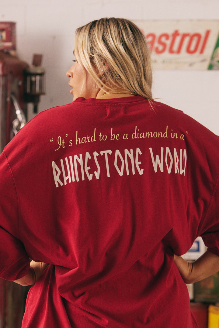 THE VERY OVERSIZED RHINESTONE TEE -RED