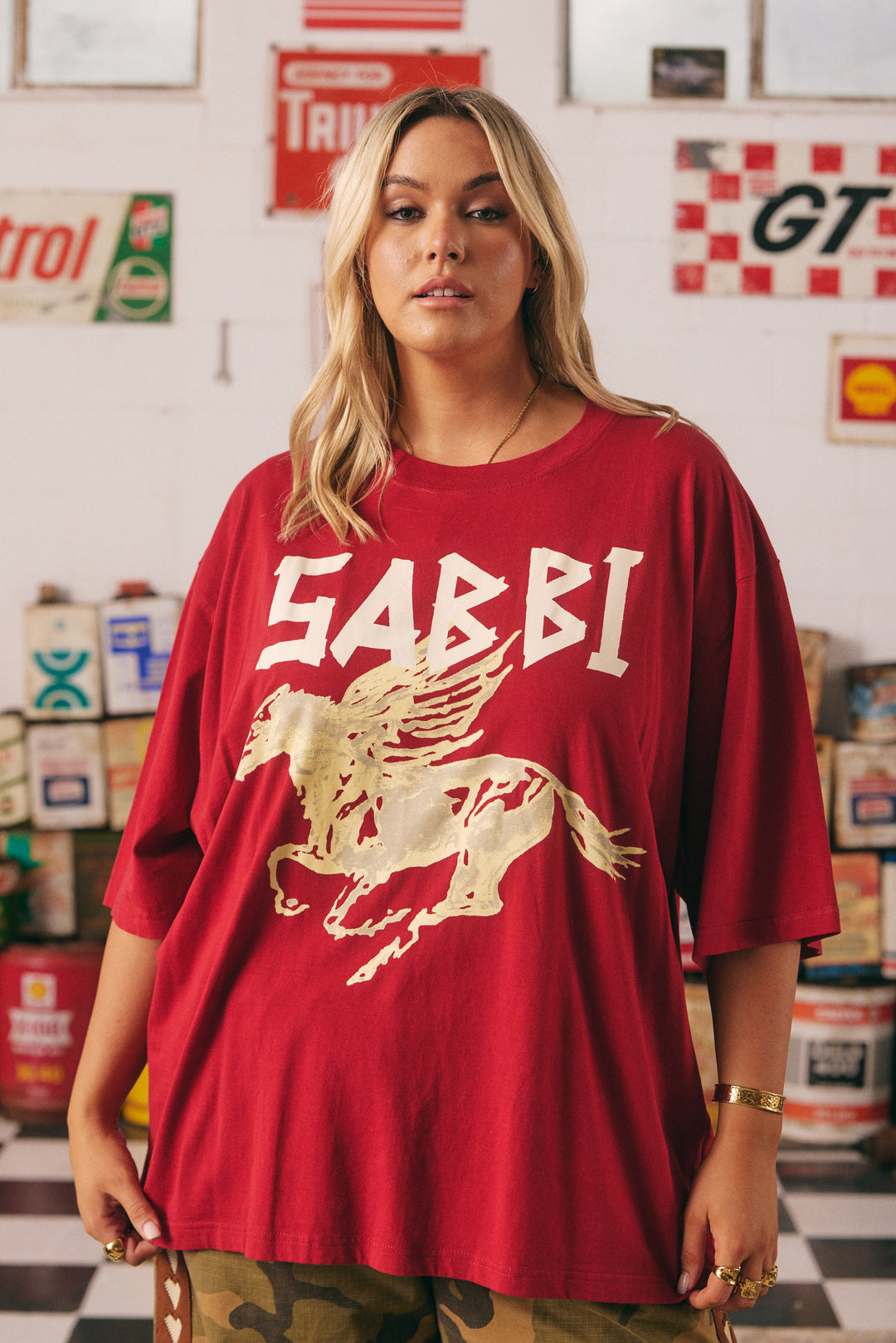 THE VERY OVERSIZED RHINESTONE TEE -RED