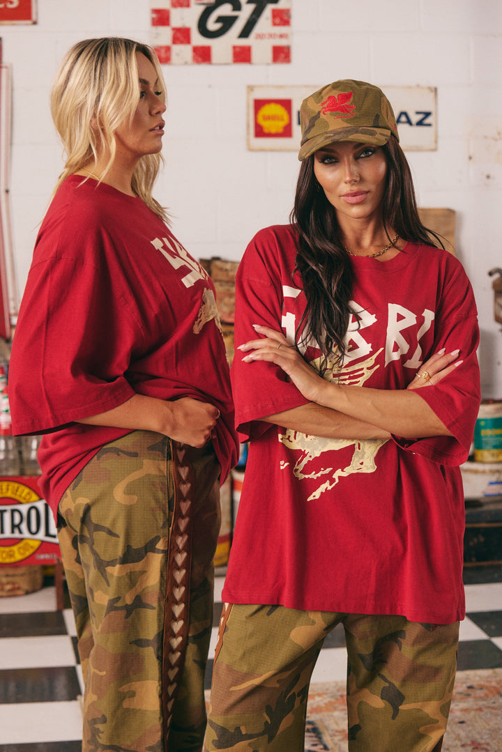 THE VERY OVERSIZED RHINESTONE TEE -RED