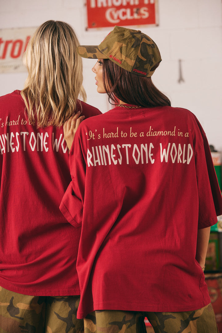 THE VERY OVERSIZED RHINESTONE TEE -RED