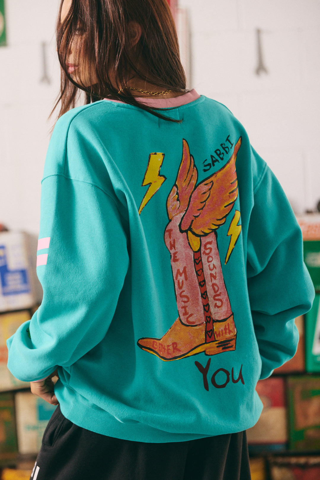 THE BORN ORIGINAL V NECK DIEGO JUMPER - TEAL & PINK