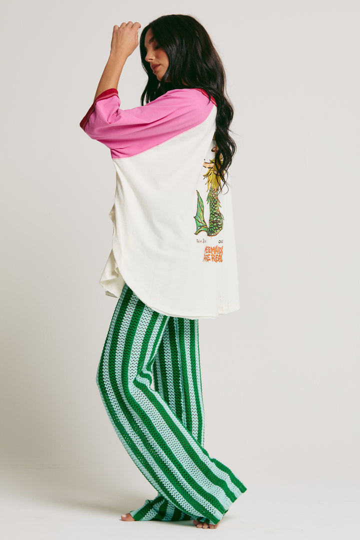 THE MERMAID SWIM CLUB RAGLAN TEE - MARSHMALLOW & PINK