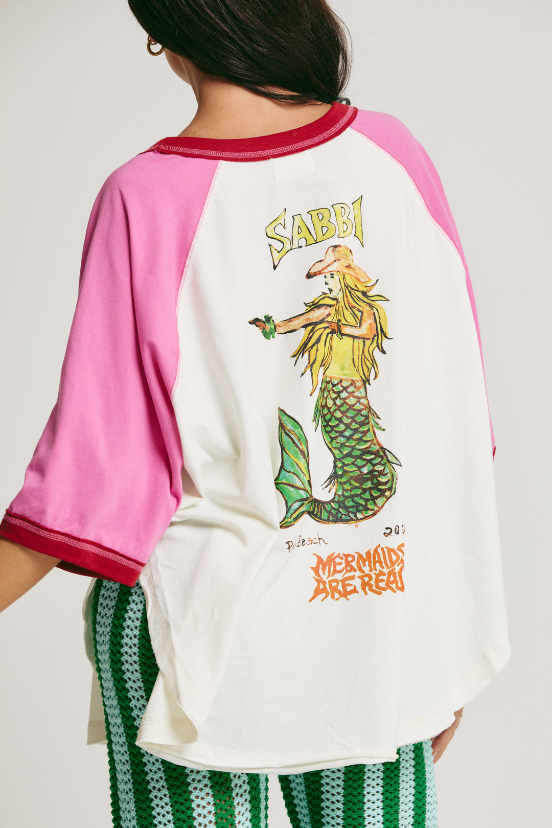 THE MERMAID SWIM CLUB RAGLAN TEE - MARSHMALLOW & PINK