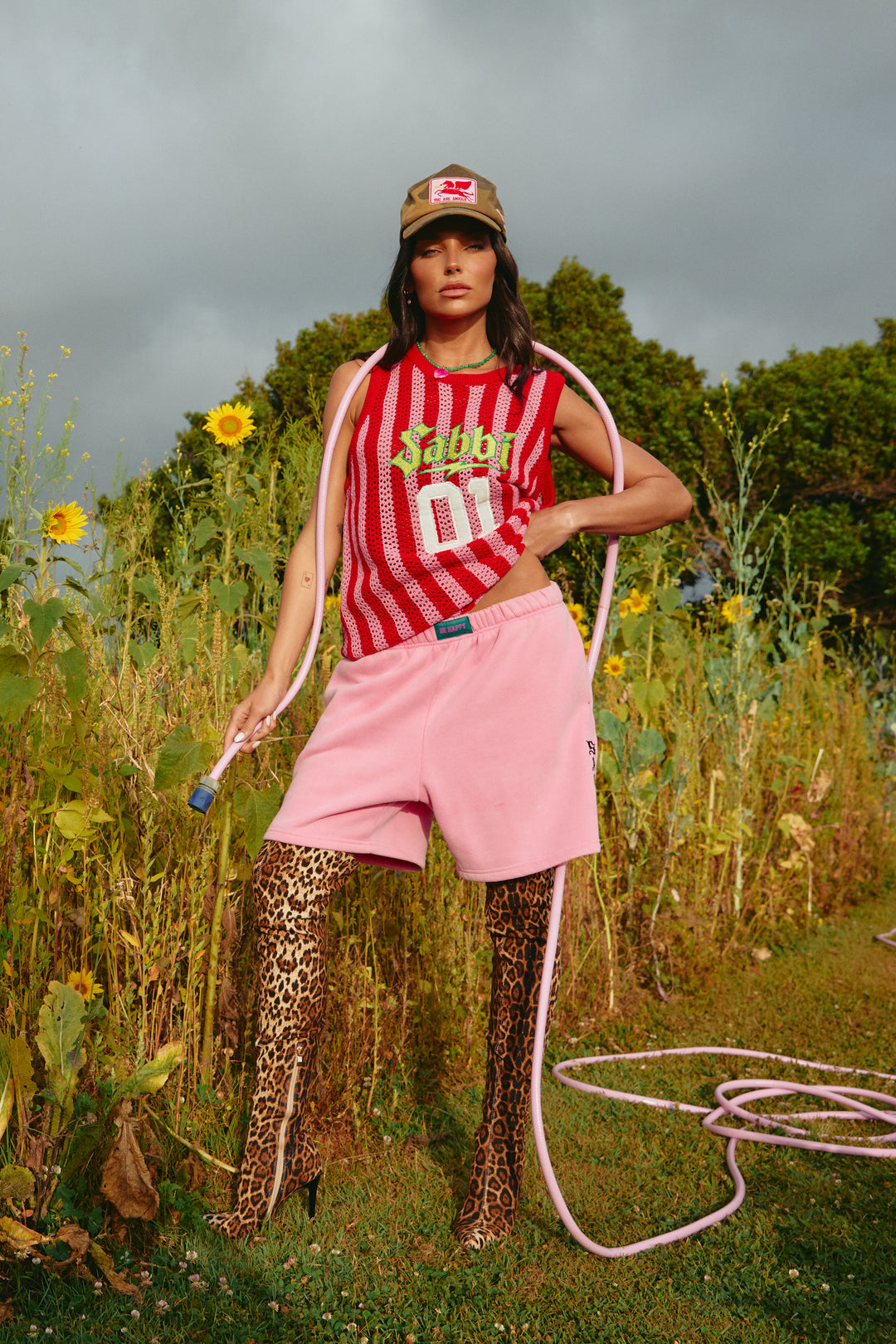 THE KNIT B-BALL SINGLET - RED & PINK