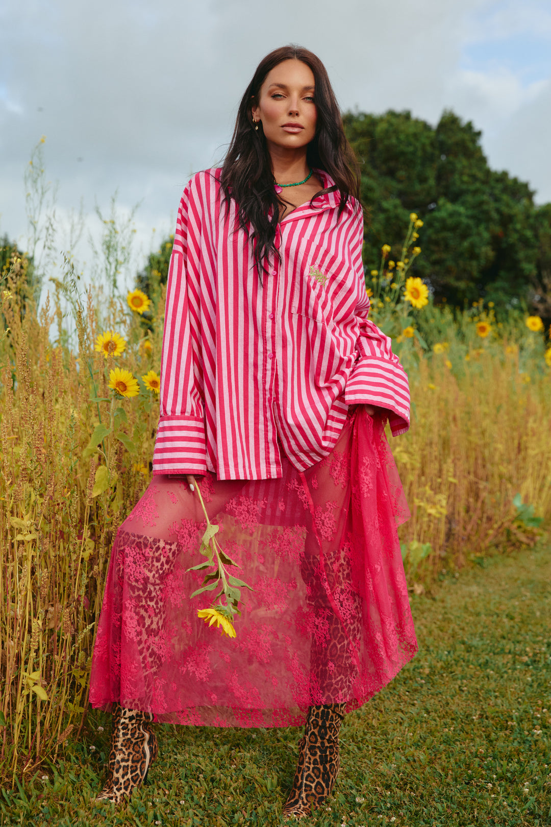THE DON JULIO SHIRT - SUNFLOWER FIELDS - PINK STRIPE