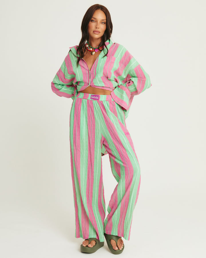 THE MEXICOLA PANTS - POP STRIPE GREEN