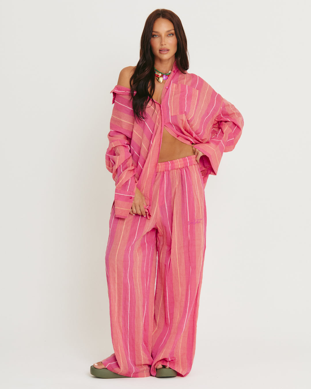 THE MEXICOLA PANTS - POP STRIPE PEACH