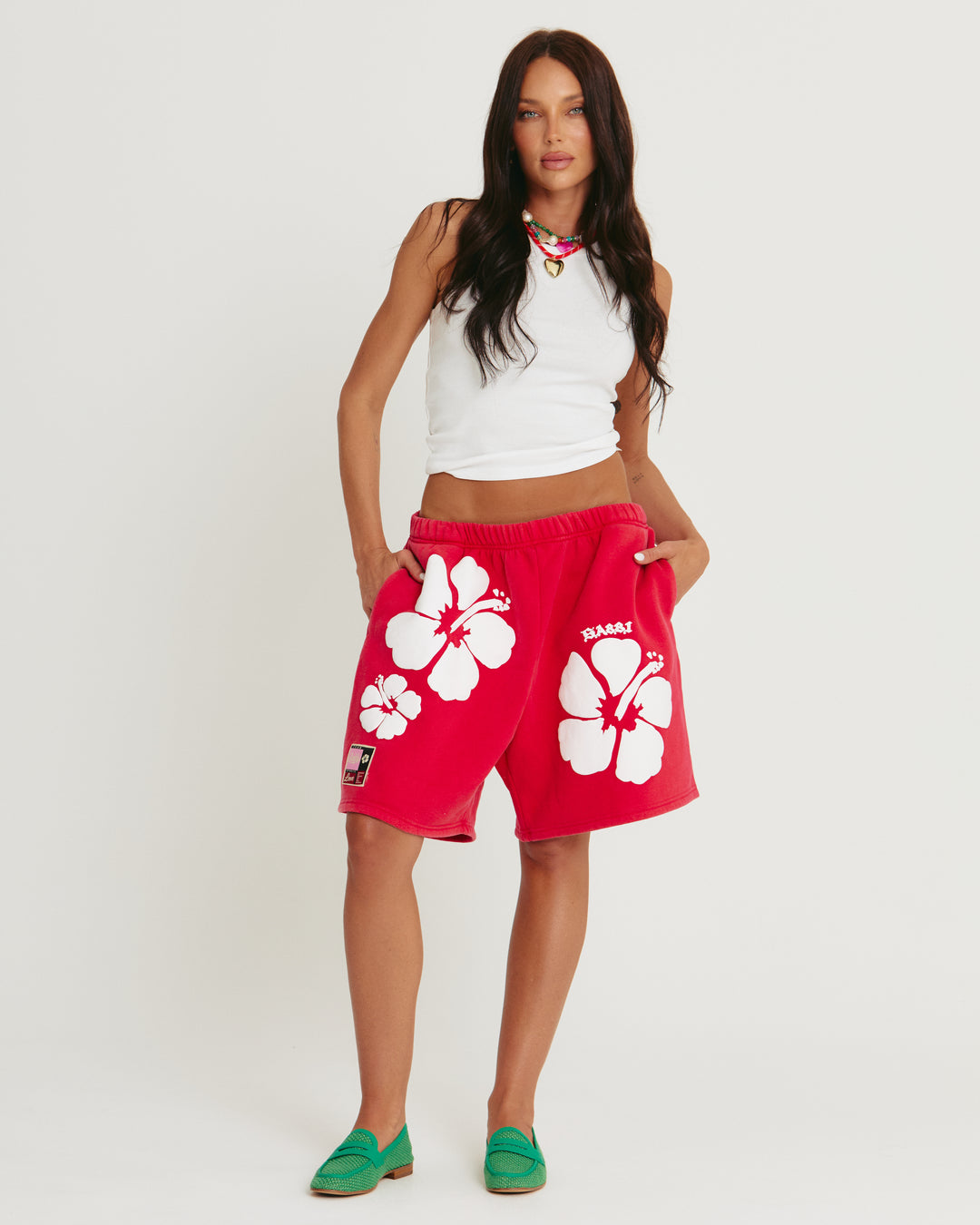 THE HAPPY HIBISCUS SHORTS  - RED