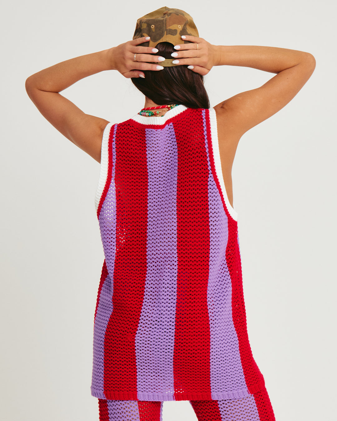 THE KNIT B-BALL SINGLET - RED & PURPLE