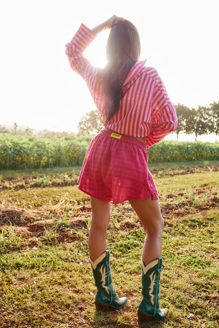 THE LINEN BOXER SHORTS - PINK