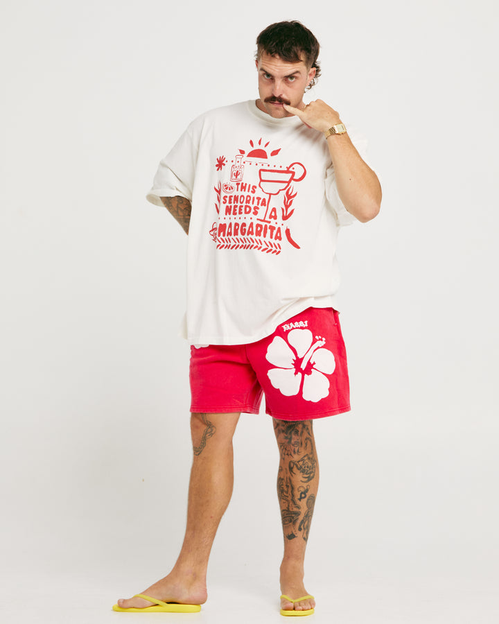 THE VERY OVERSIZED MARGIE TEE - MARSHMALLOW / RED