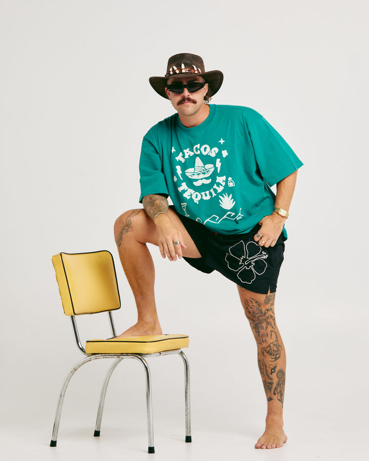 THE VERY OVERSIZED TACOS AND TEQUILA TEE - TEAL
