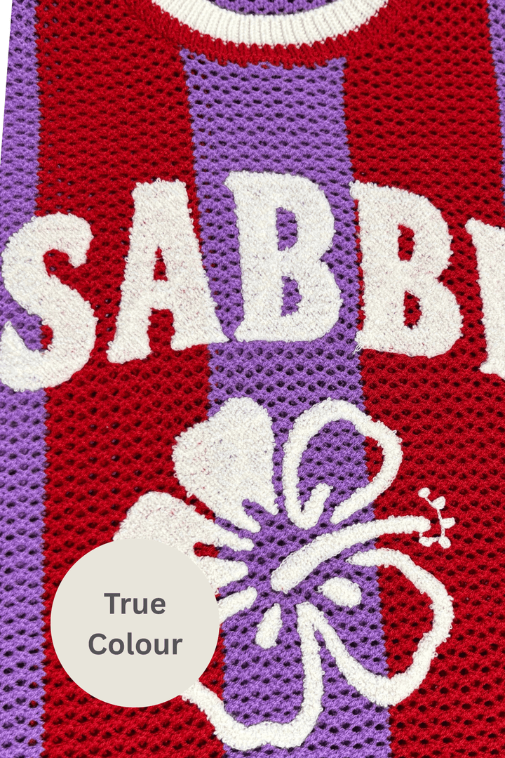 THE KNIT B-BALL SINGLET - RED & PURPLE
