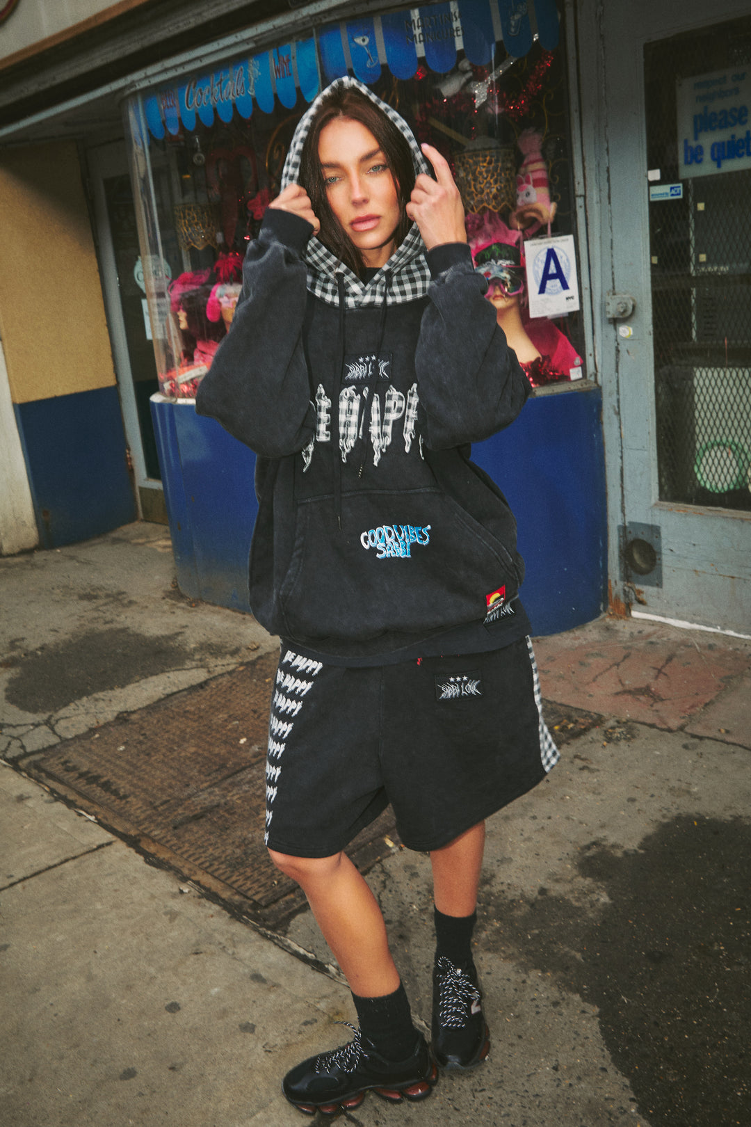 THE BE HAPPY GINGHAM HOODIE