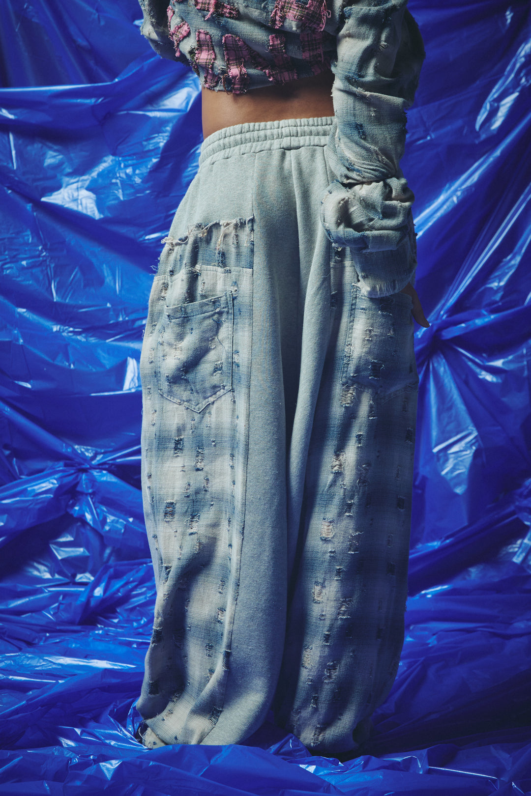 CHECK MATE WIDE LEG TRACKIES - BLUE