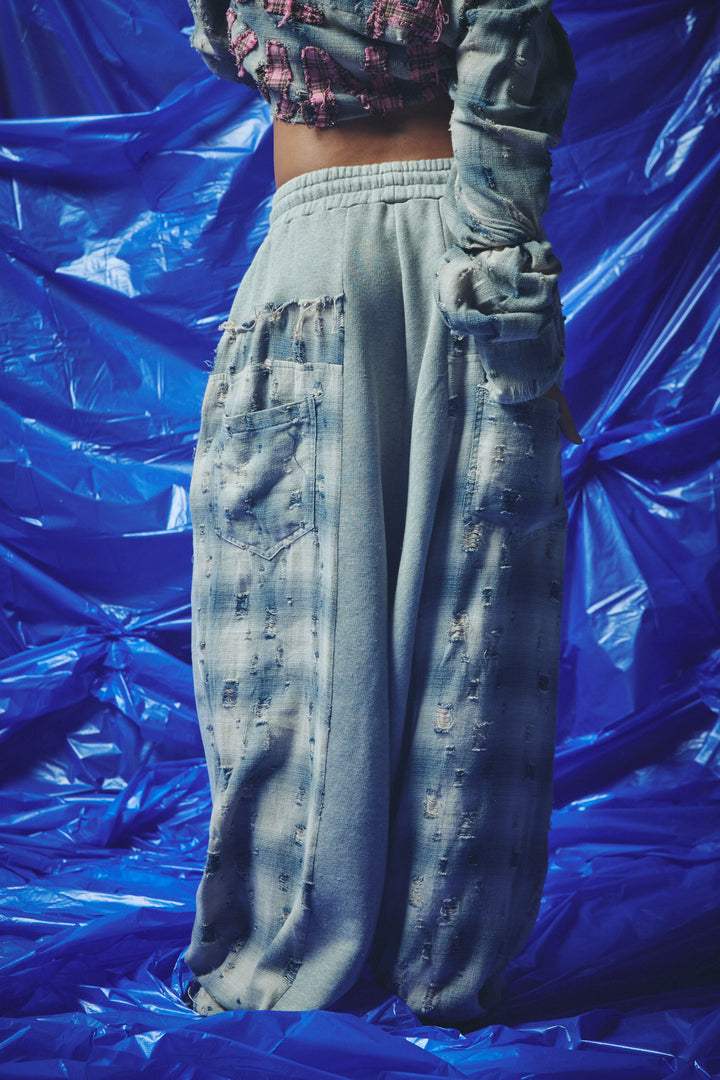 CHECK MATE WIDE LEG TRACKIES - BLUE