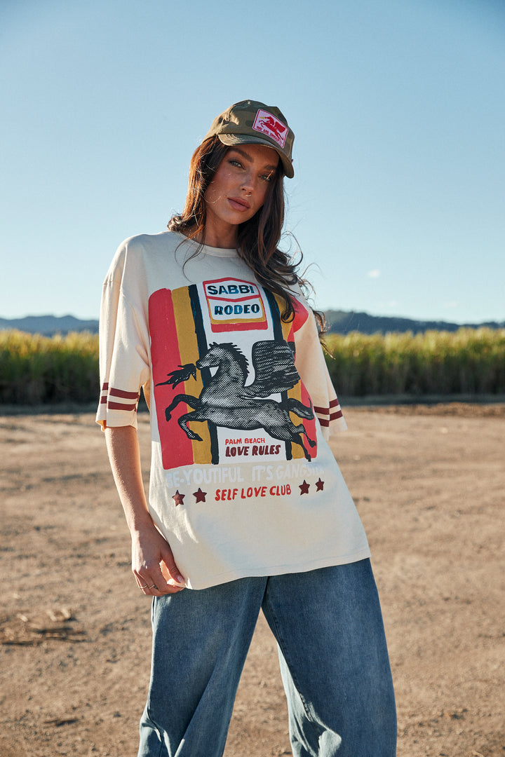 THE VERY OVERSIZED SABBI RODEO SELF LOVE CLUB TEE - BEIGE