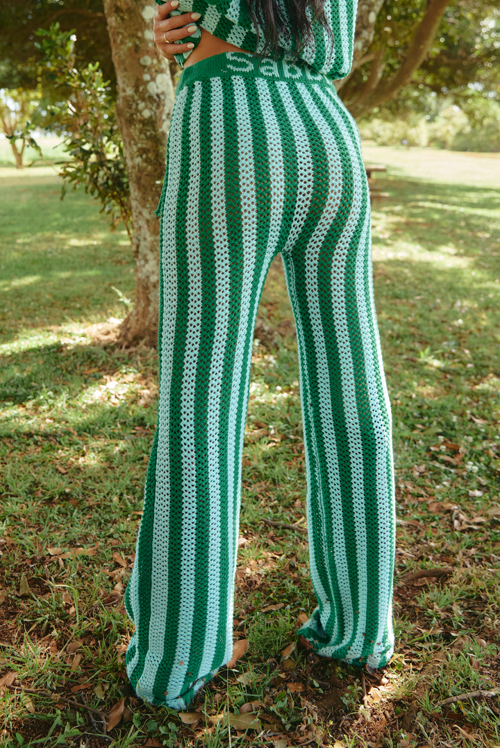 THE KNIT STRIPE BEACH PANTS - GREEN STRIPE