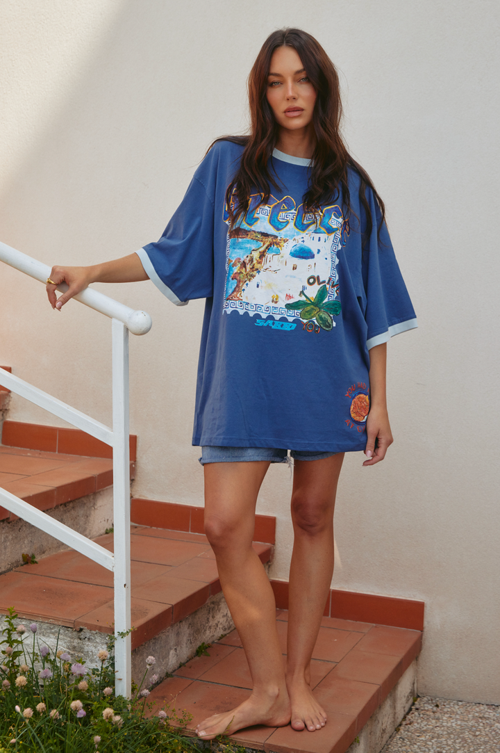 THE VERY OVERSIZED LOVE NOTES TEE - GREECE - NAVY BLUE
