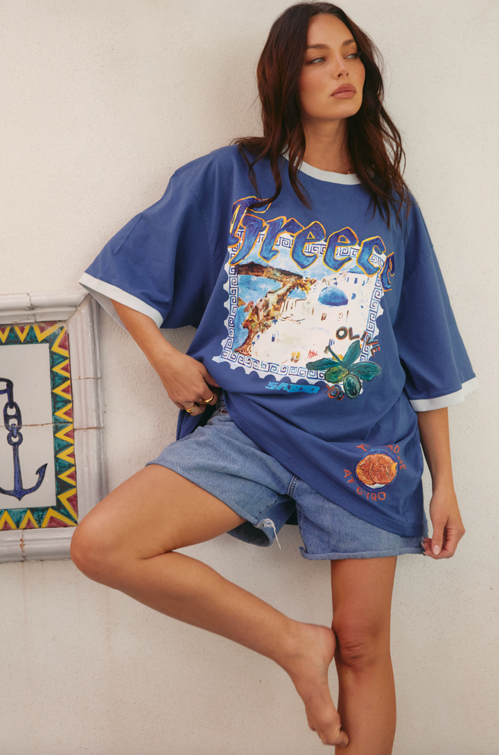 THE VERY OVERSIZED LOVE NOTES TEE - GREECE - NAVY BLUE