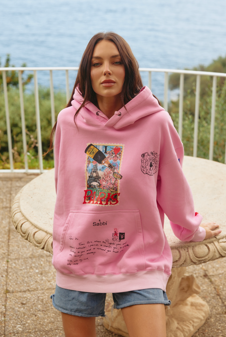 THE LOVE NOTES PARIS HOODIE  - PINK