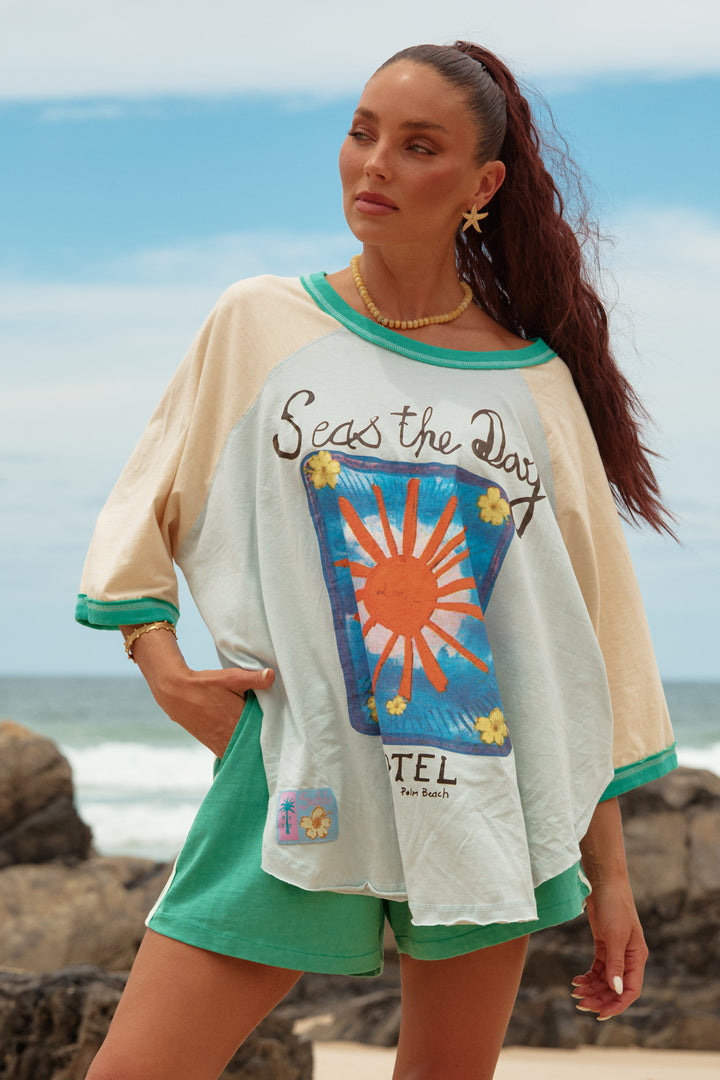 THE SEAS THE DAY RAGLAN TEE - SKY