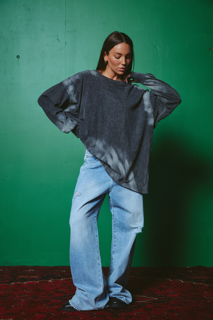 THE BABY GOT BACK LONG SLEEVE TEE - CHARCOAL