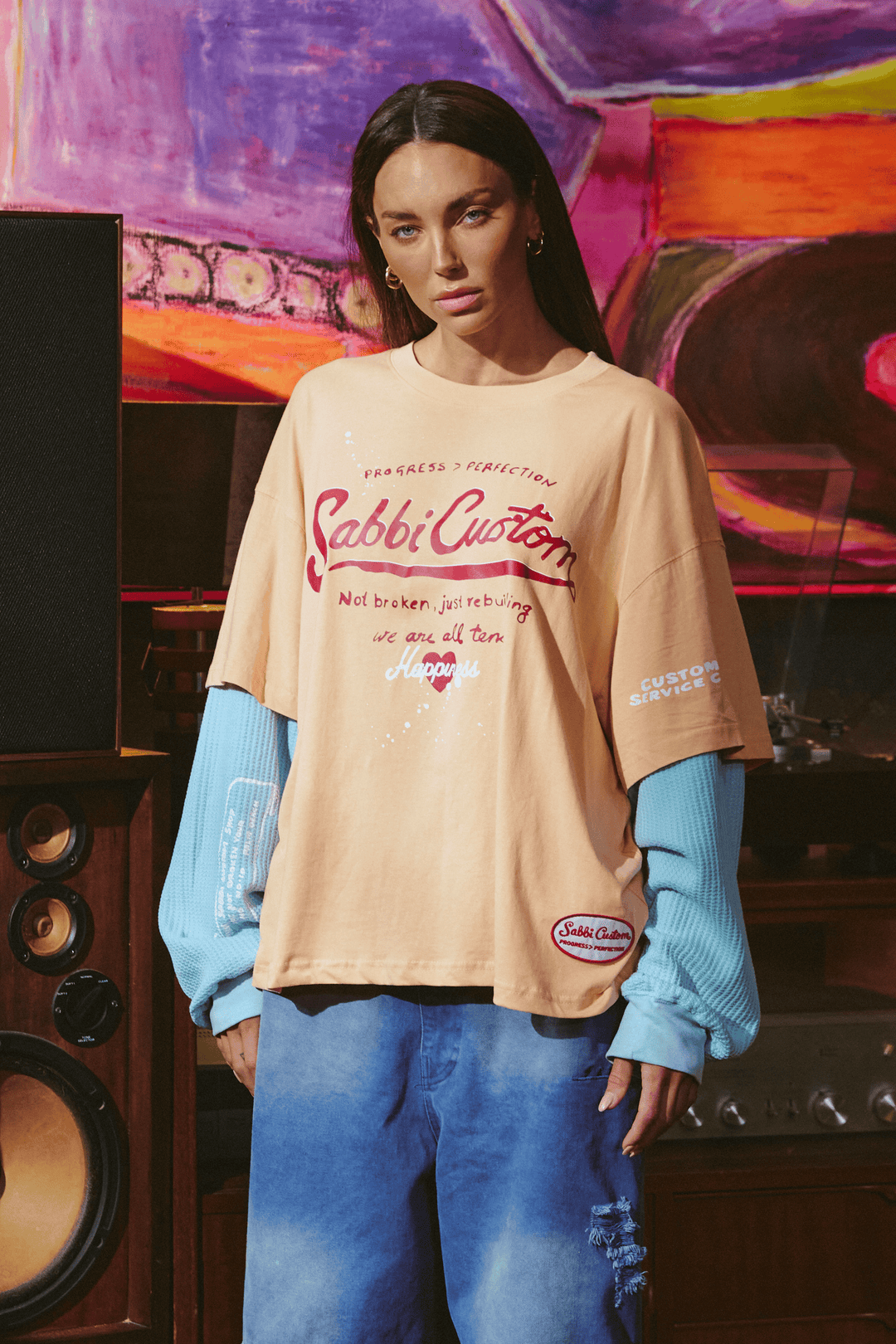 THE LONG SLEEVE SABBI CUSTOM TEE - APRICOT