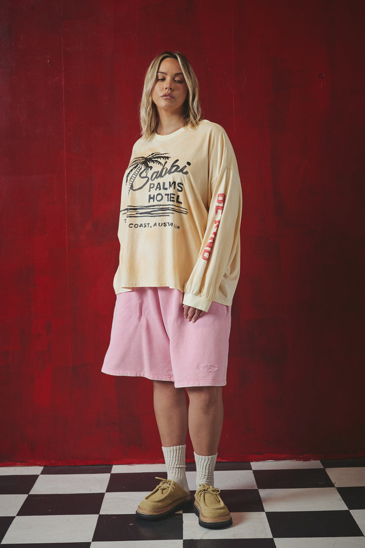 THE PALMS HOTEL LONG SLEEVE TEE - PASTEL PEACH
