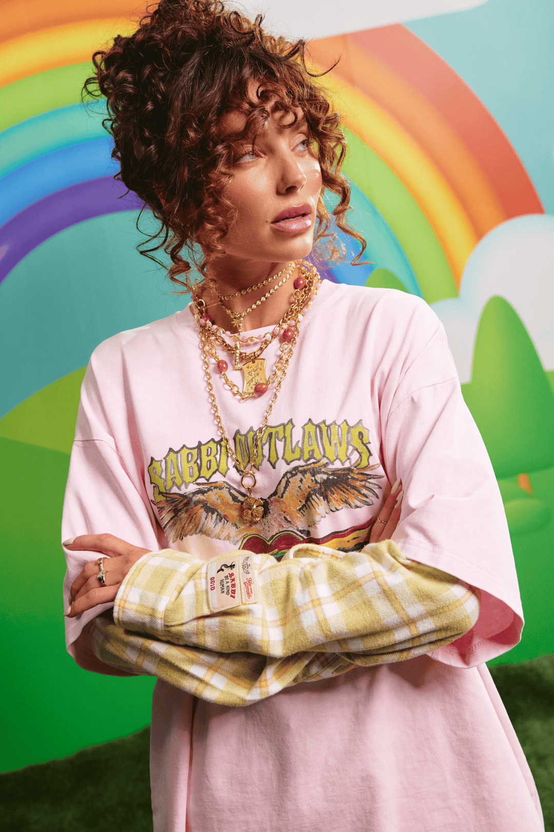 THE SABBI OUTLAW SHIRT TEE - PINK/GREEN