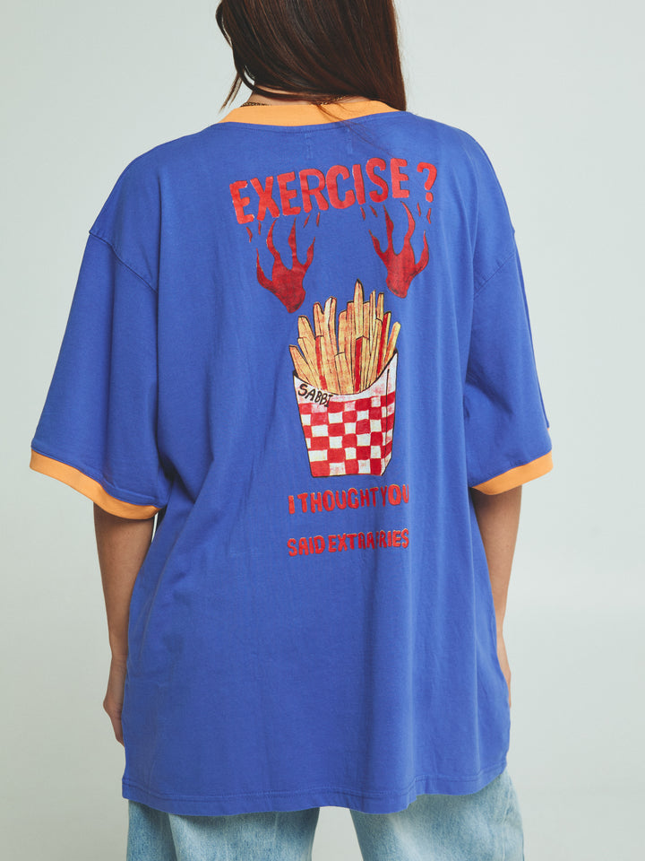 THE VERY OVERSIZED EXTRA FRIES GYM TEE - BLUE