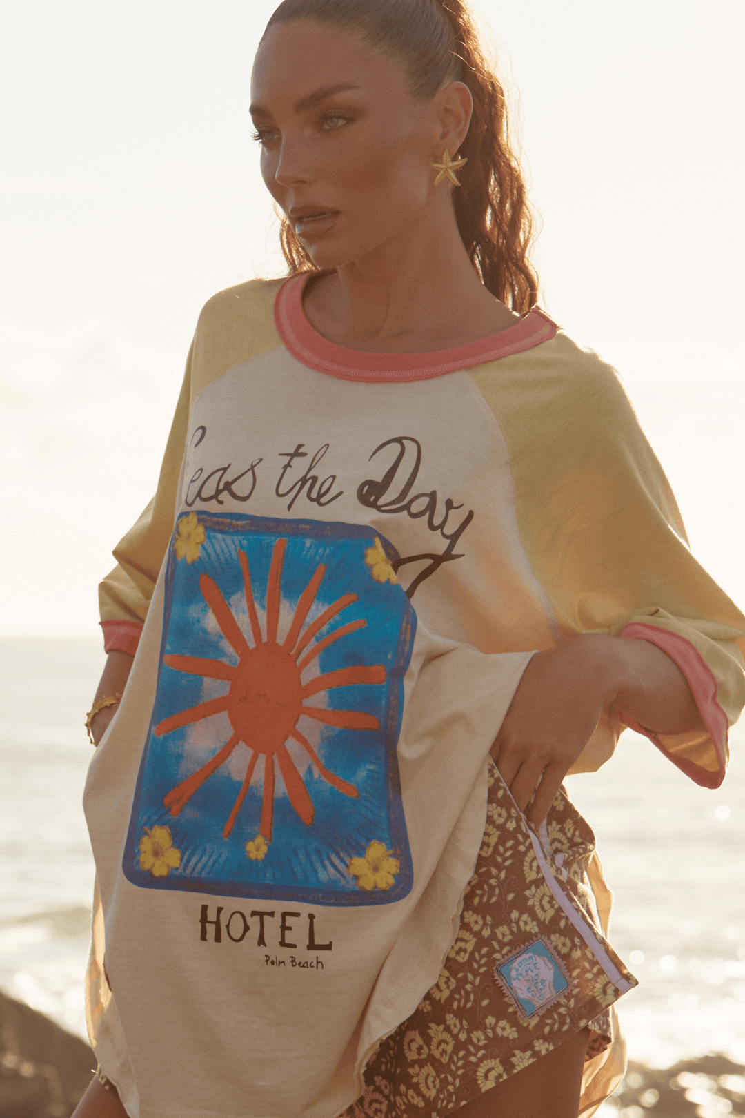 THE SEAS THE DAY RAGLAN TEE - MUSTARD