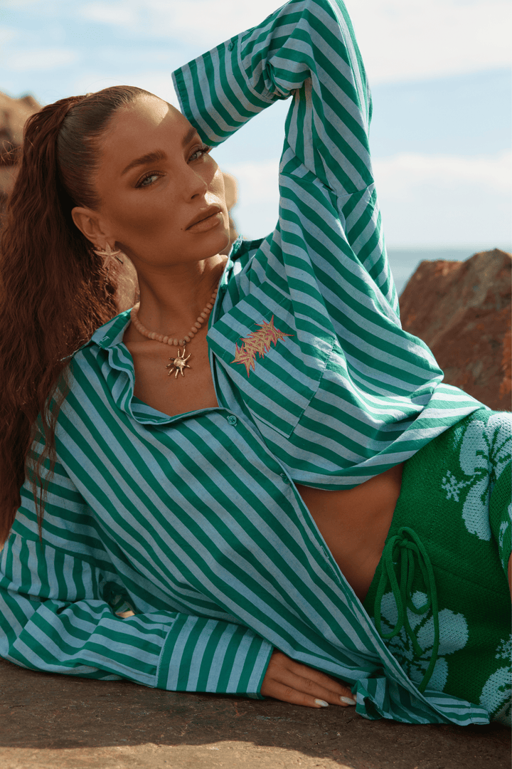 THE DON JULIO SHIRT - SEAS THE DAY - BLUE & GREEN STRIPE