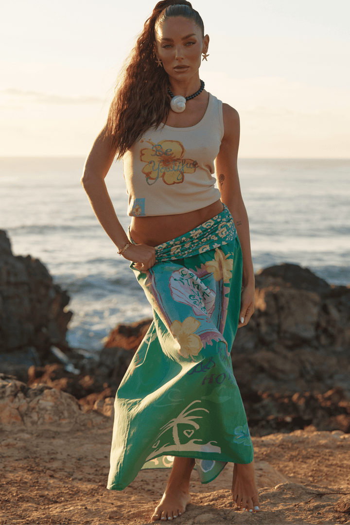 THE SEAS THE DAY MAXI SKIRT - GREEN