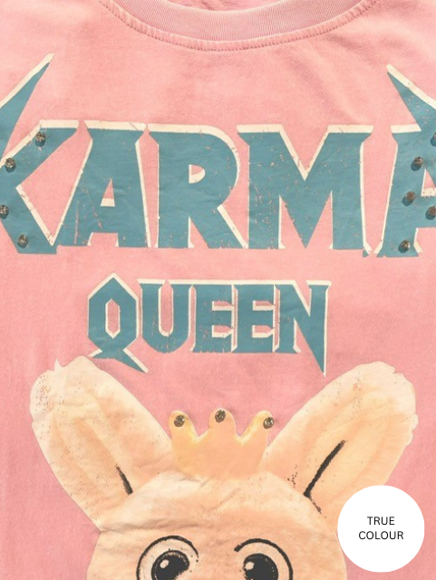 KARMA QUEEN TEE - PINK ACID WASH